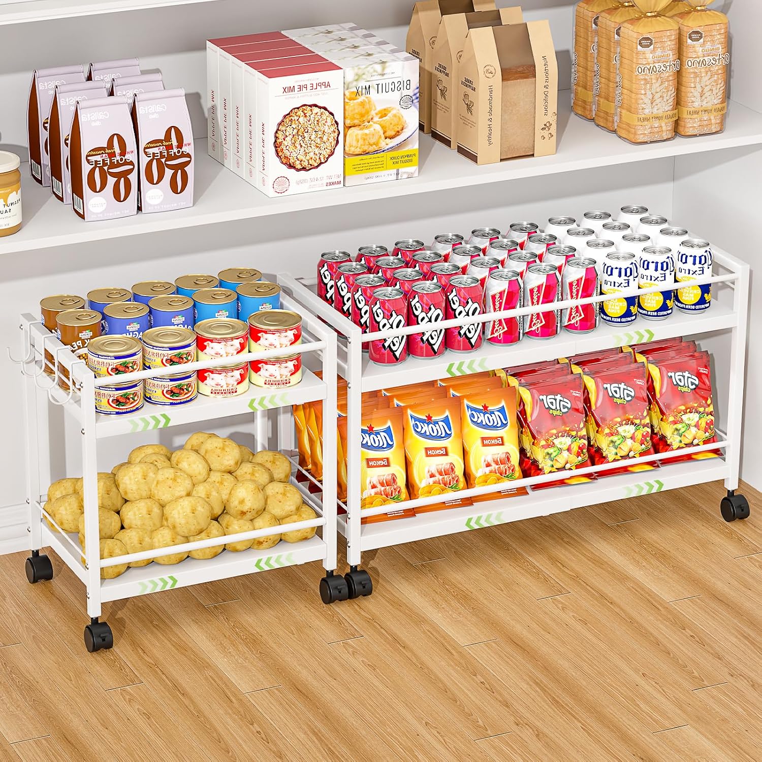 2 Tier White Expandable Rolling Storage Cart