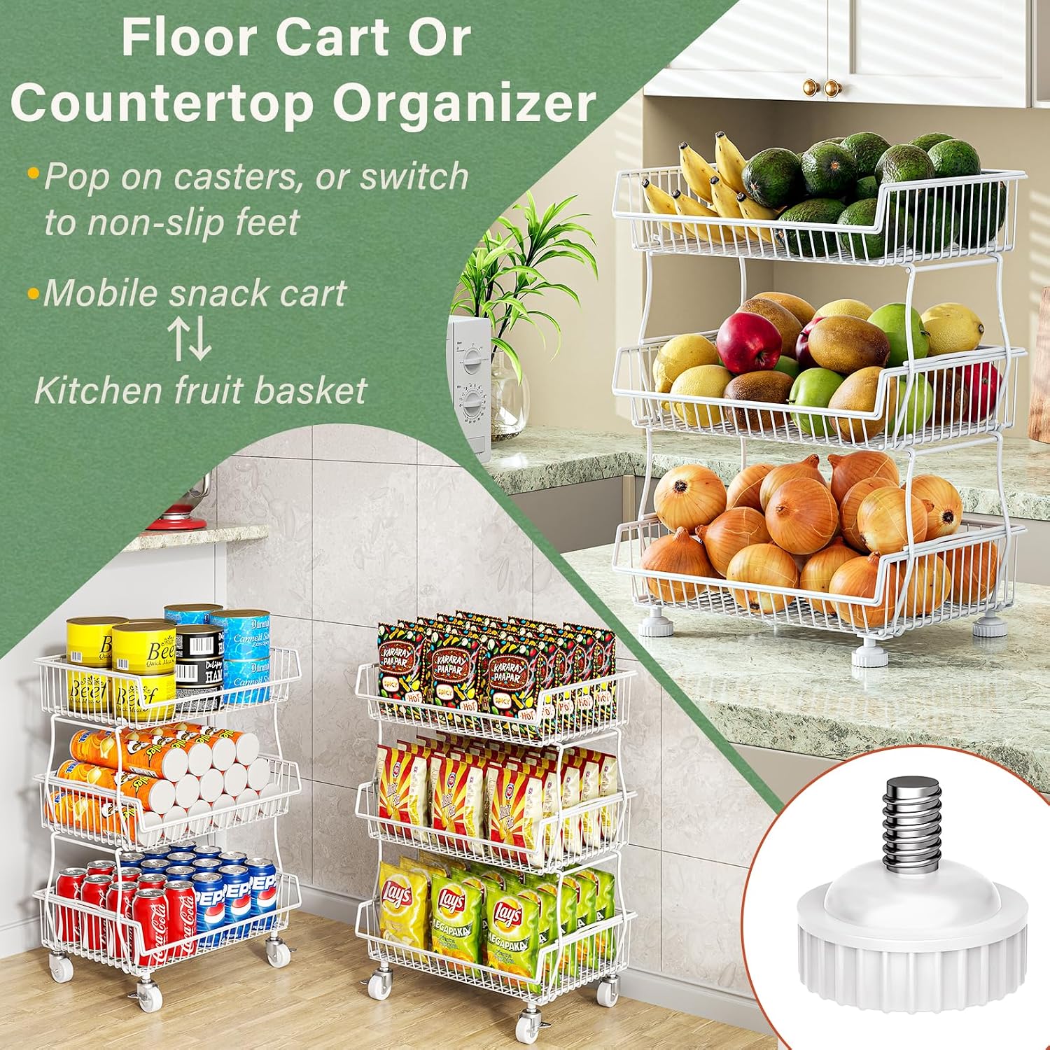 3 Tier Rolling Wire Storage Cart