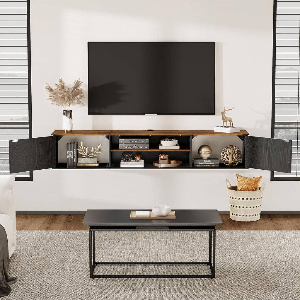 63" Black Farmhouse Floating TV Stand