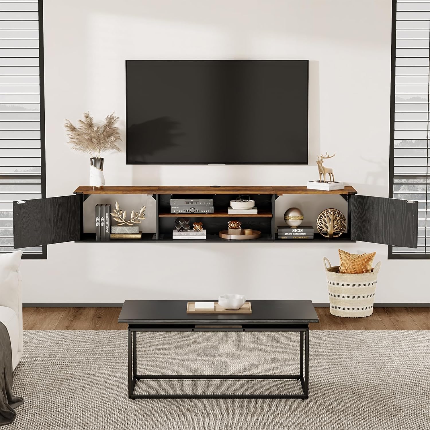 63" Black Farmhouse Floating TV Stand
