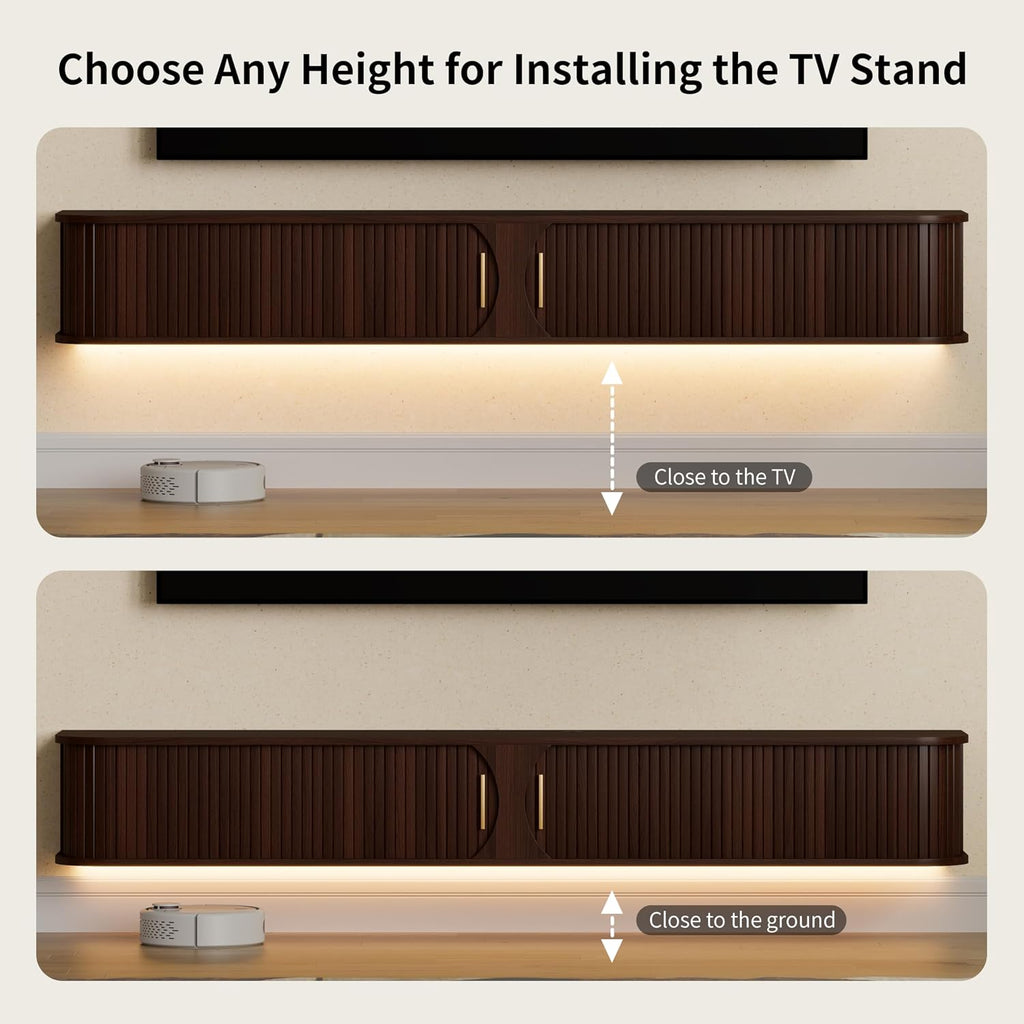 71" Walnut Floating RGB LED TV Stand