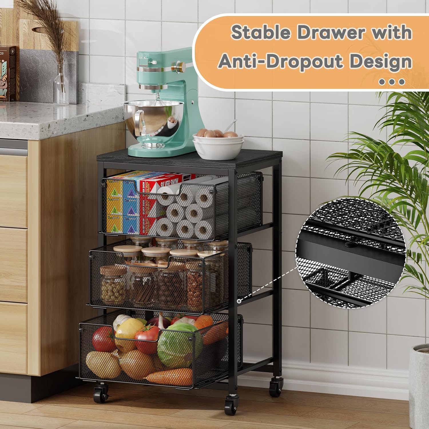 3 Tier Rolling Kitchen Storage Cart
