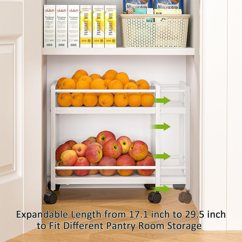 2 Tier White Expandable Rolling Storage Cart