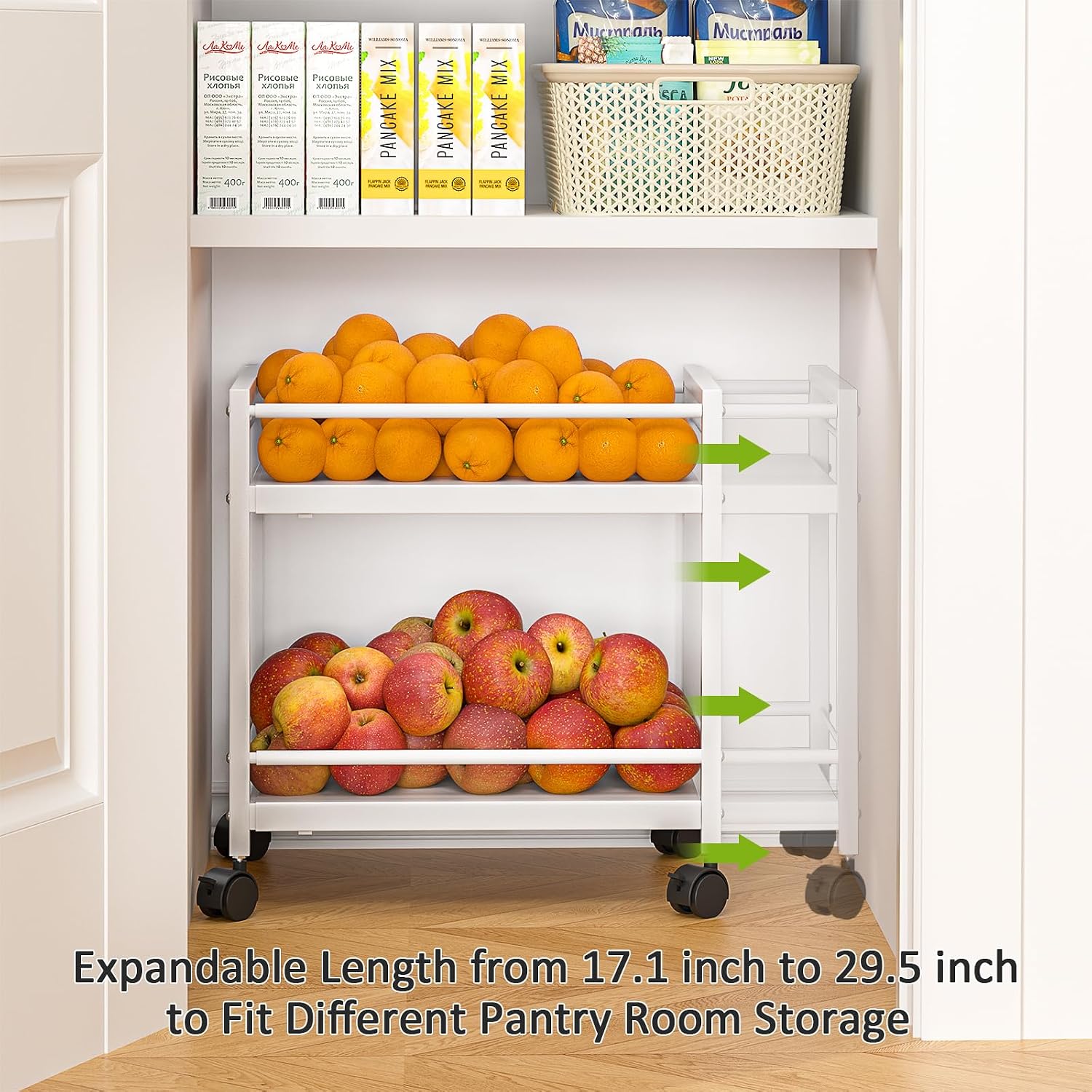 2 Tier White Expandable Rolling Storage Cart