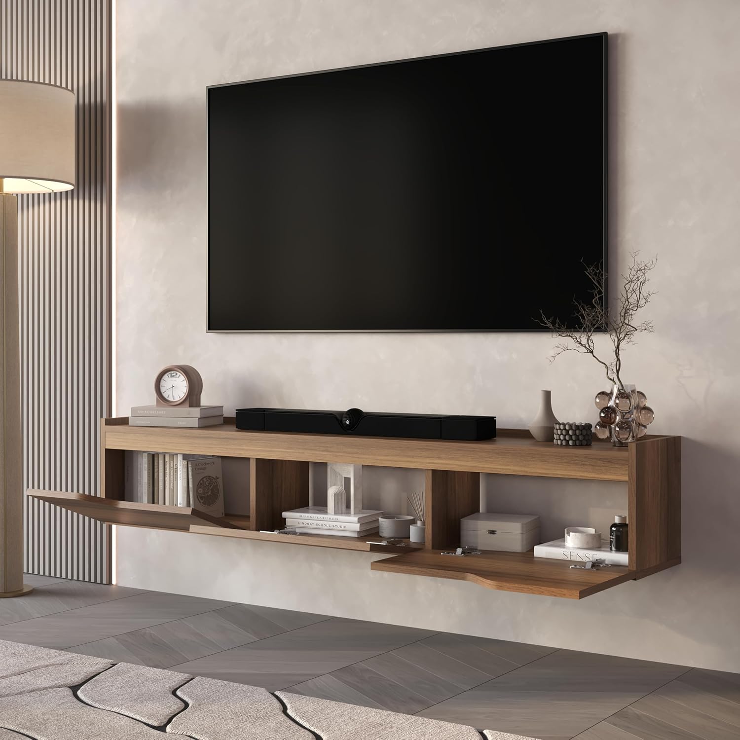Floating Walnut TV Entertainment Center