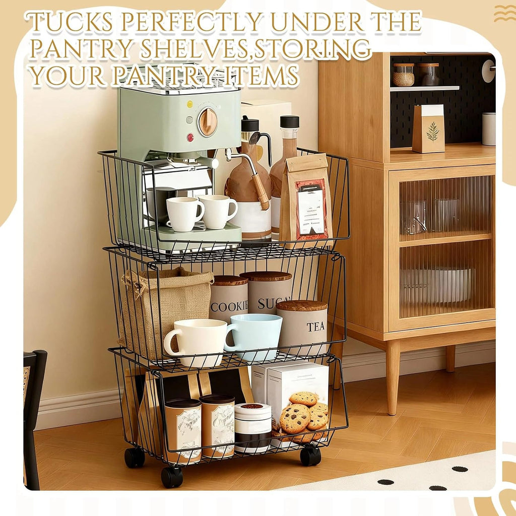 3 Tier Black Rolling Storage Cart