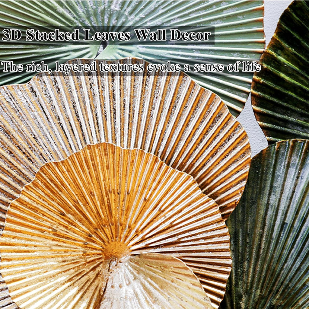 Large Green Gold Lotus Metal Wall Art