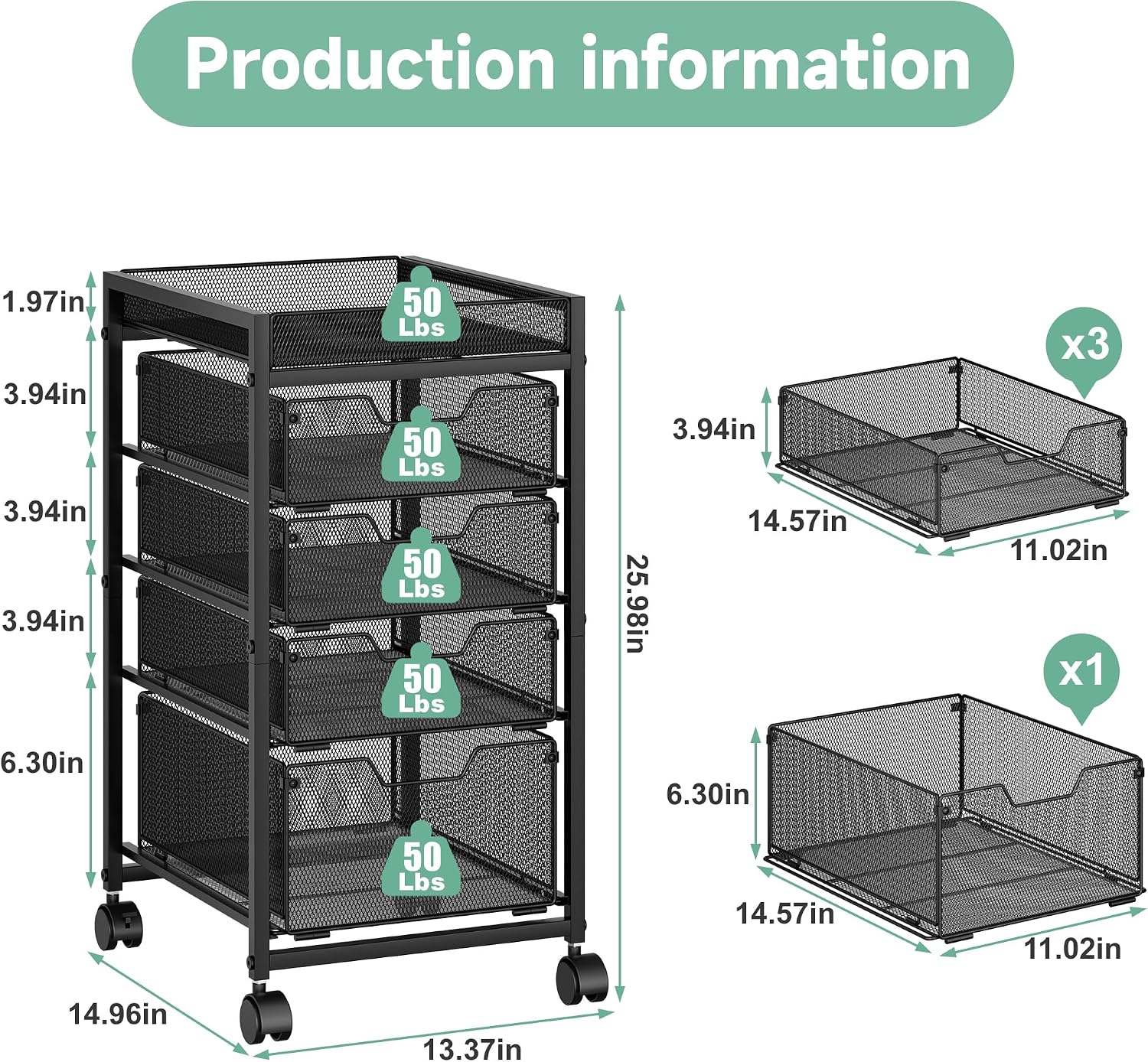 5 Tier Rolling Utility Storage Cart