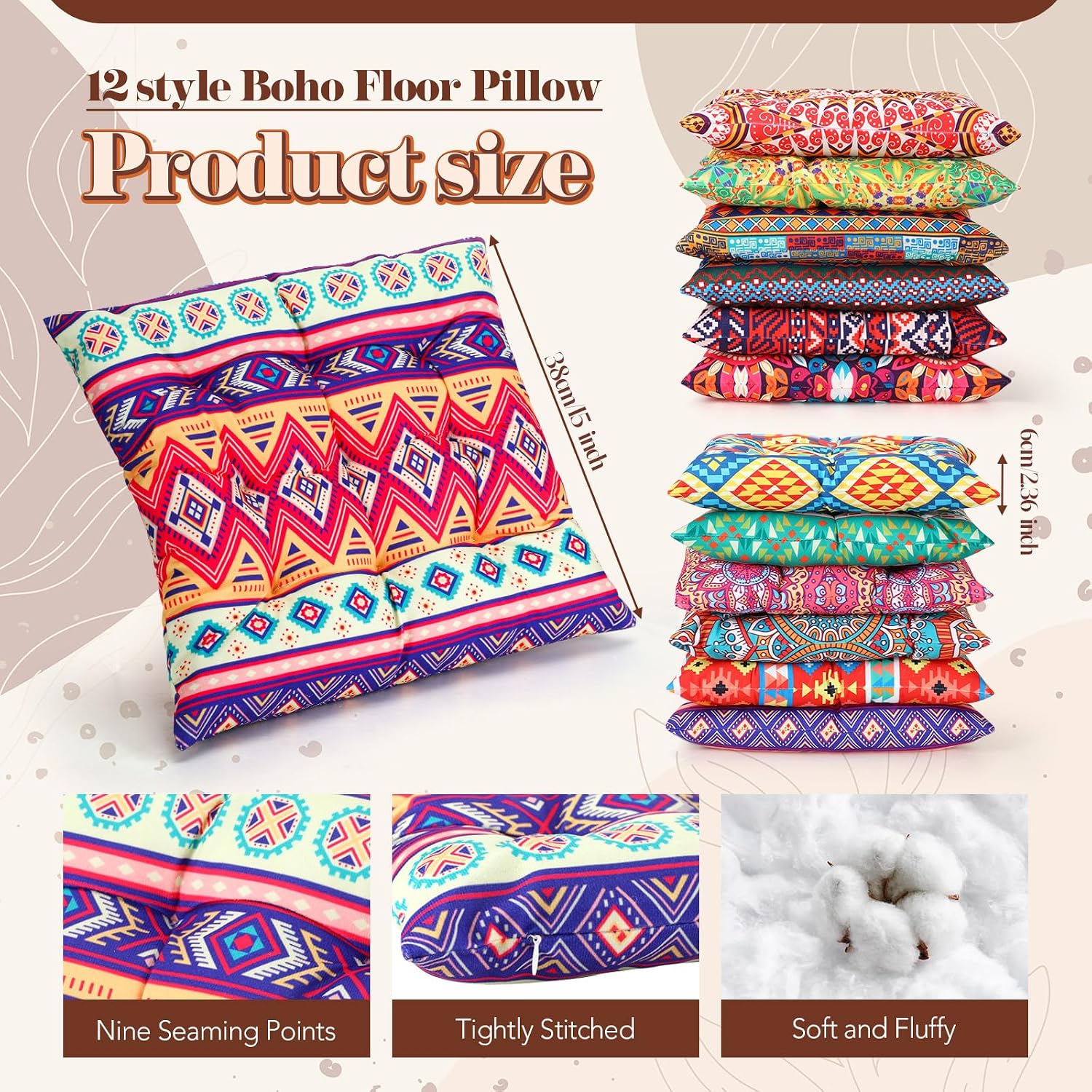 12 Pack Boho Mandala Floor Cushions