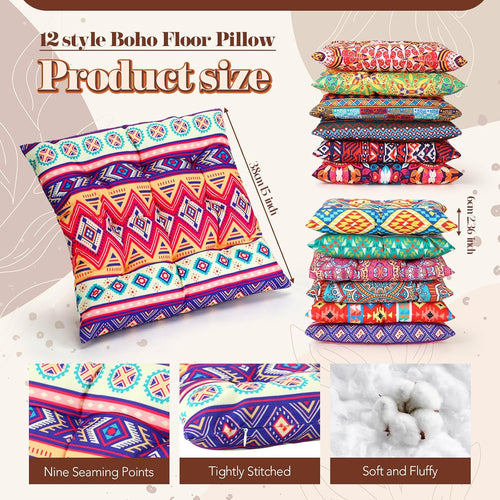 12 Pack Boho Mandala Floor Cushions