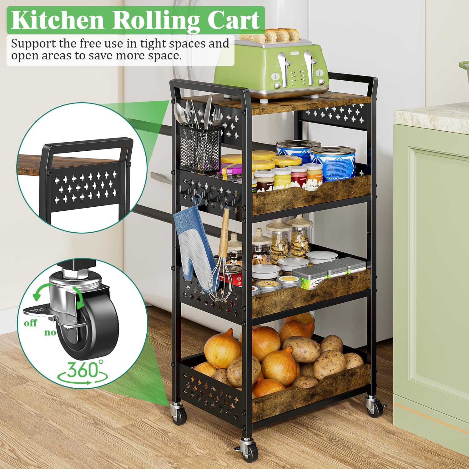 4 Tier Rolling Utility Storage Cart