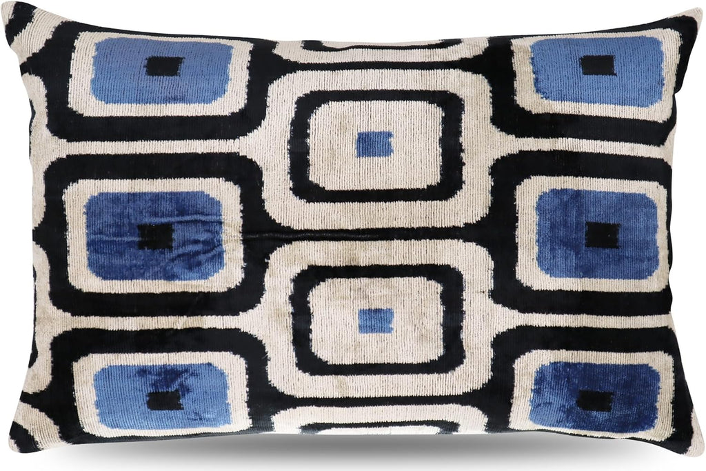Blue Black Velvet Decorative Pillow