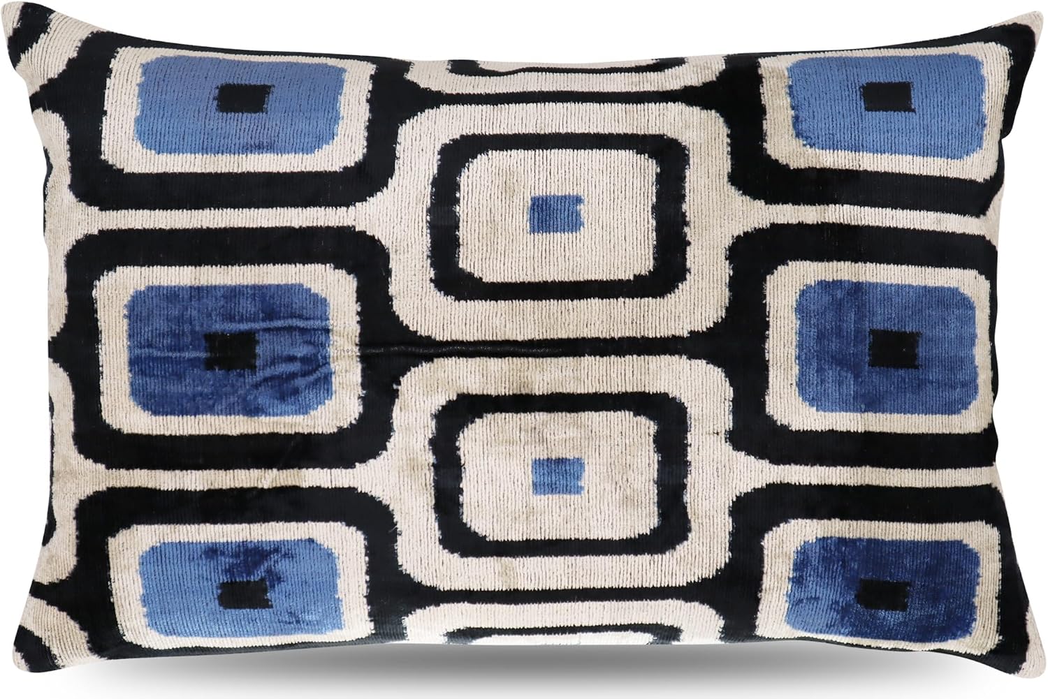 Blue Black Velvet Decorative Pillow