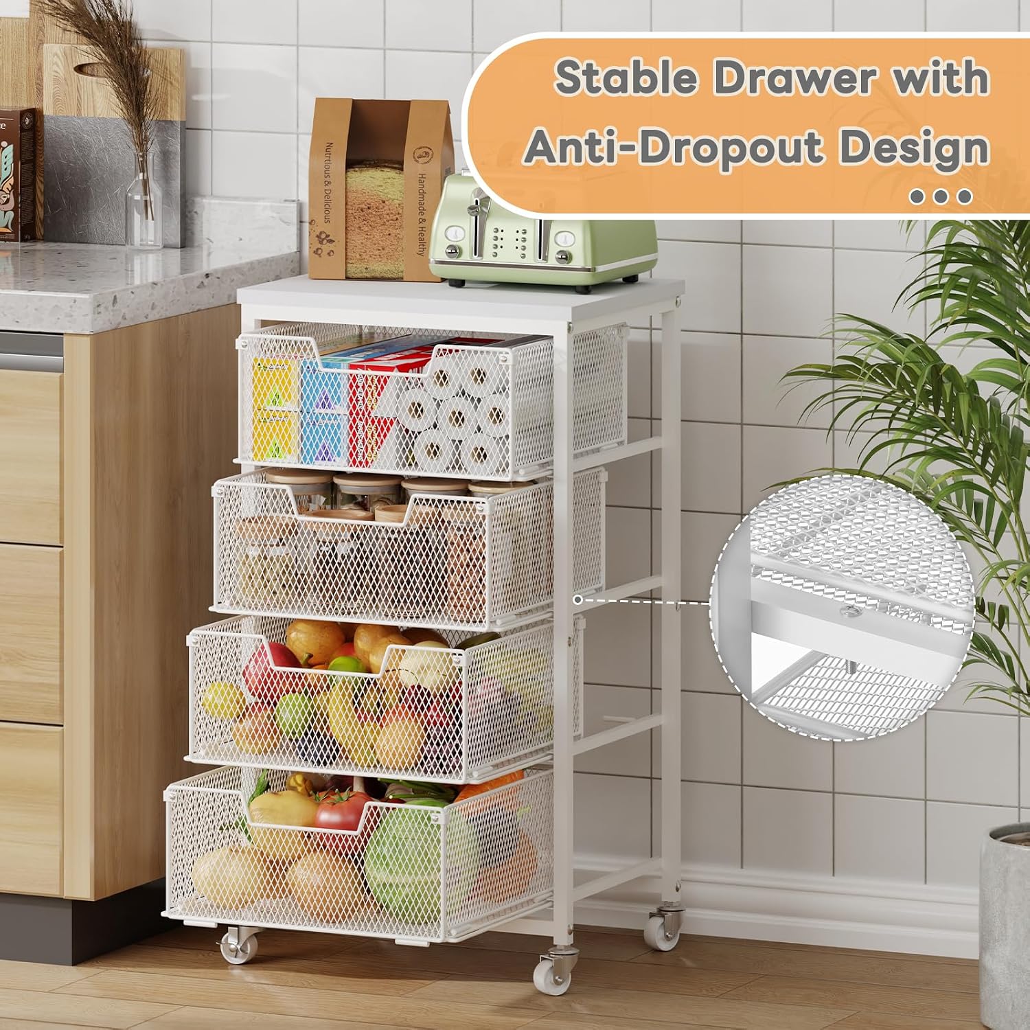 4 Tier Rolling Kitchen Storage Cart