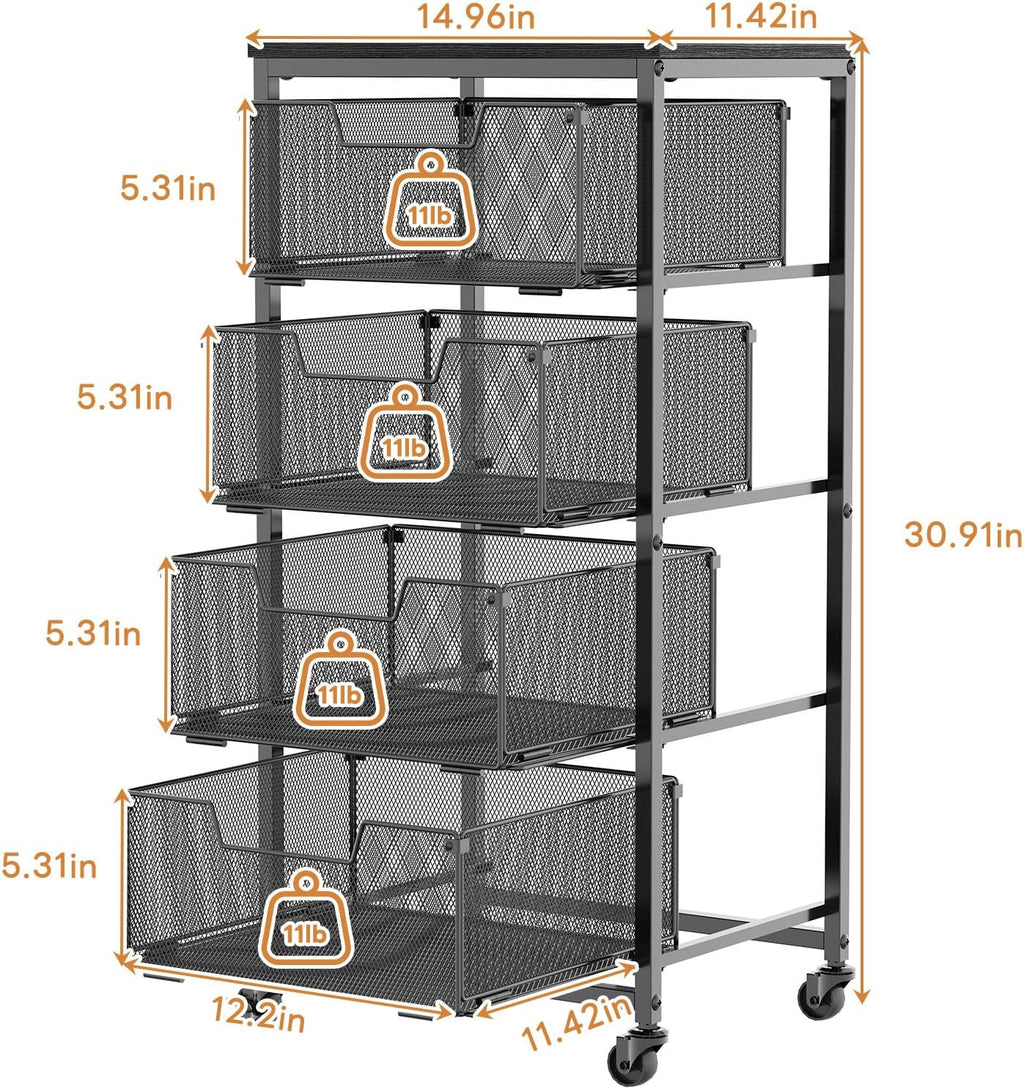 4 Tier Rolling Kitchen Storage Cart
