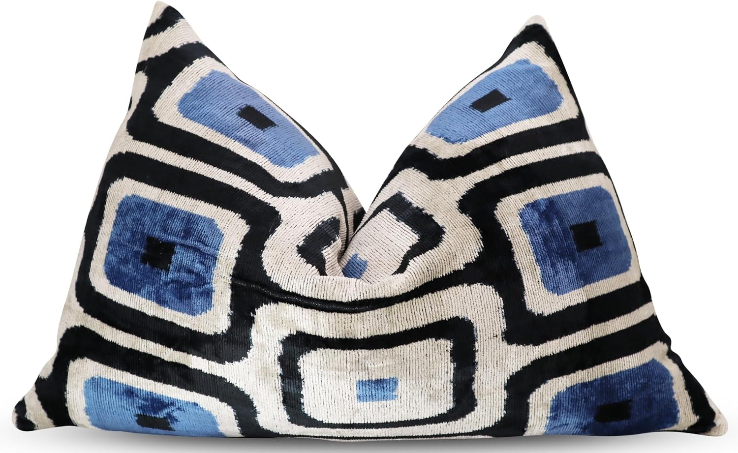 Blue Black Velvet Decorative Pillow