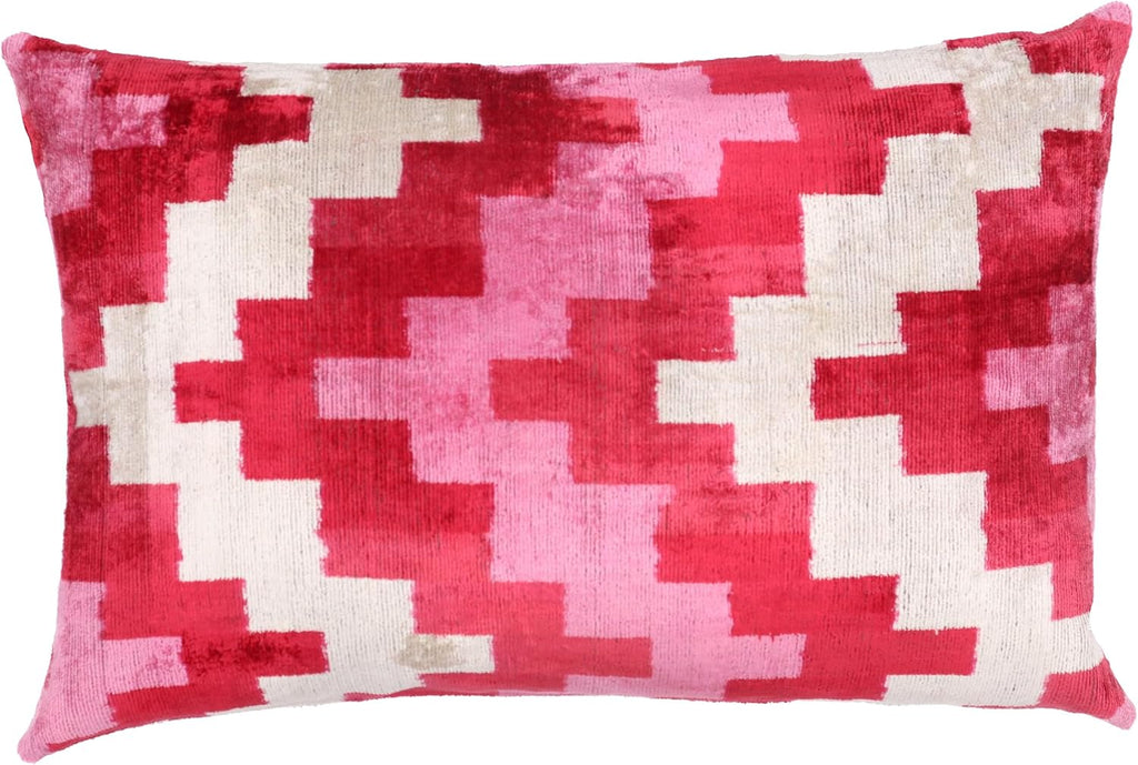 Pink Red Geometric Velvet Pillow