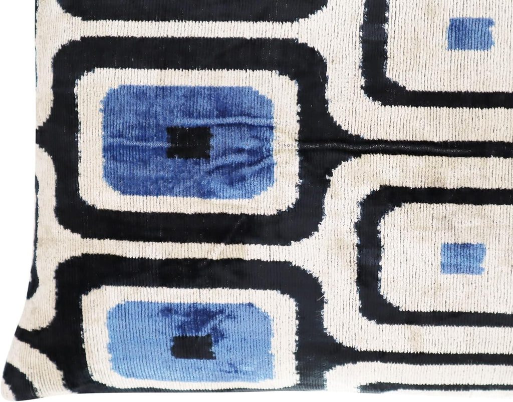 Blue Black Velvet Decorative Pillow