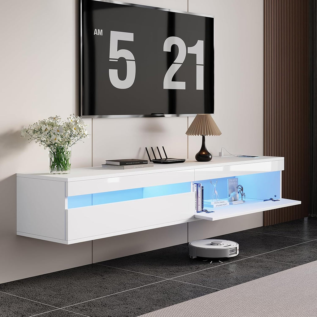 71" White Floating LED TV Stand
