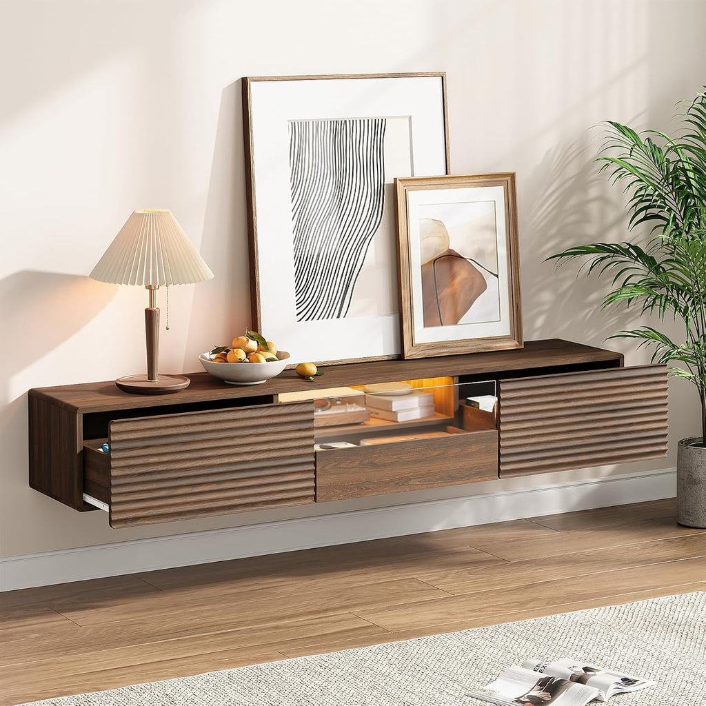 63" Walnut Floating LED TV Stand