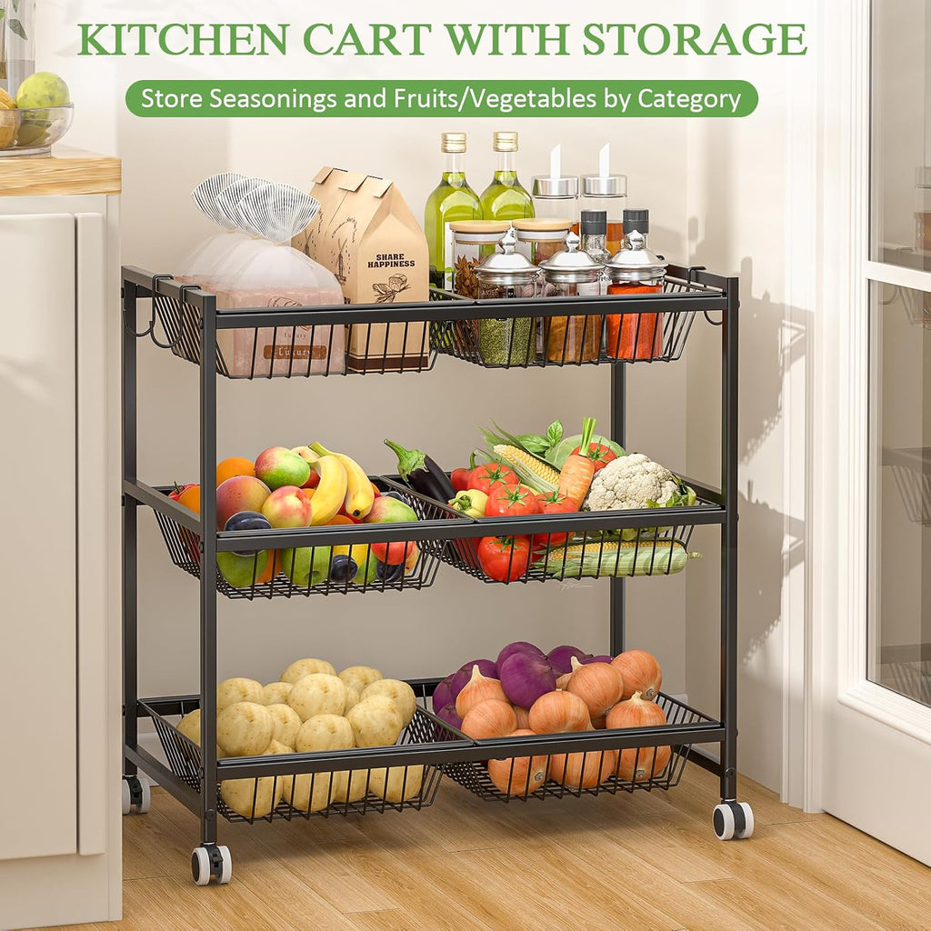 3 Tier Rolling Wire Storage Cart