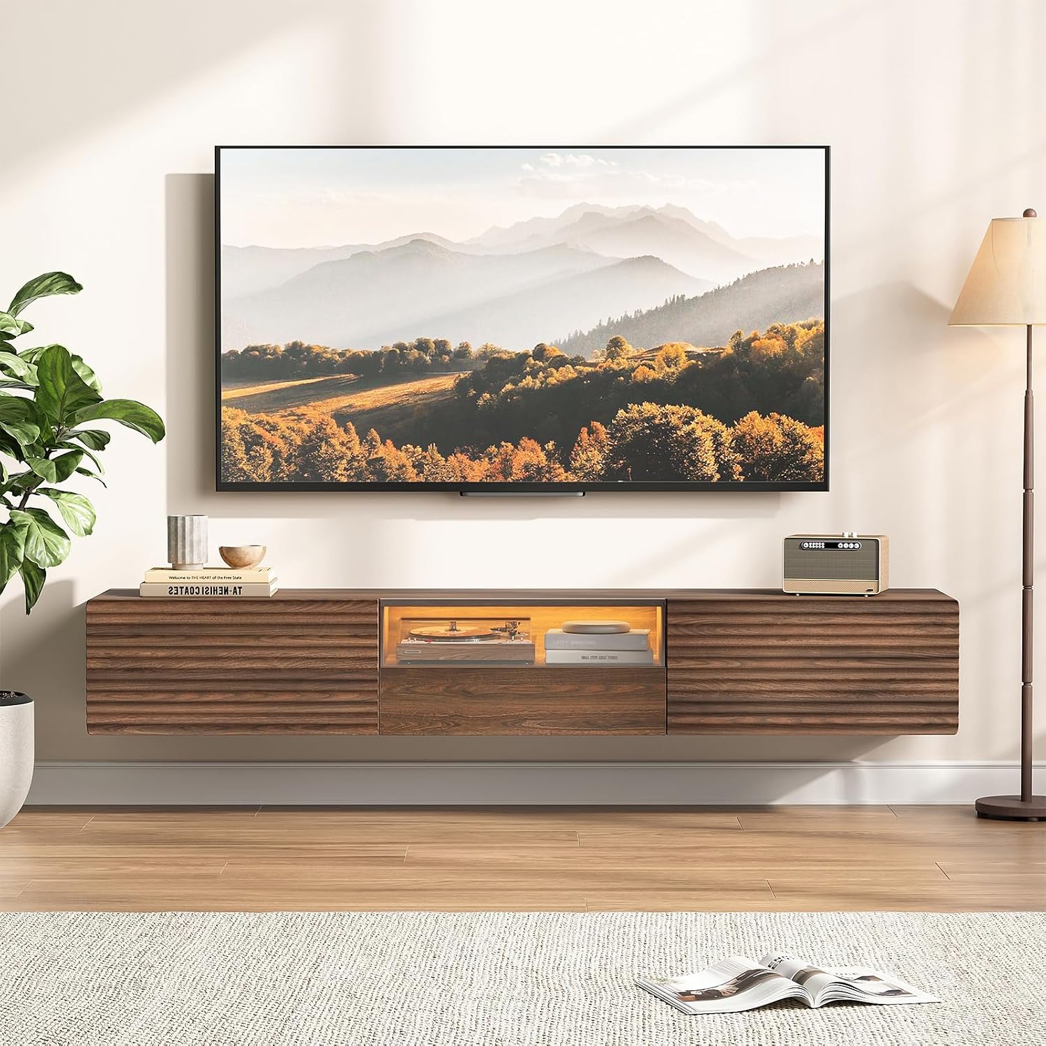 63" Walnut Floating LED TV Stand