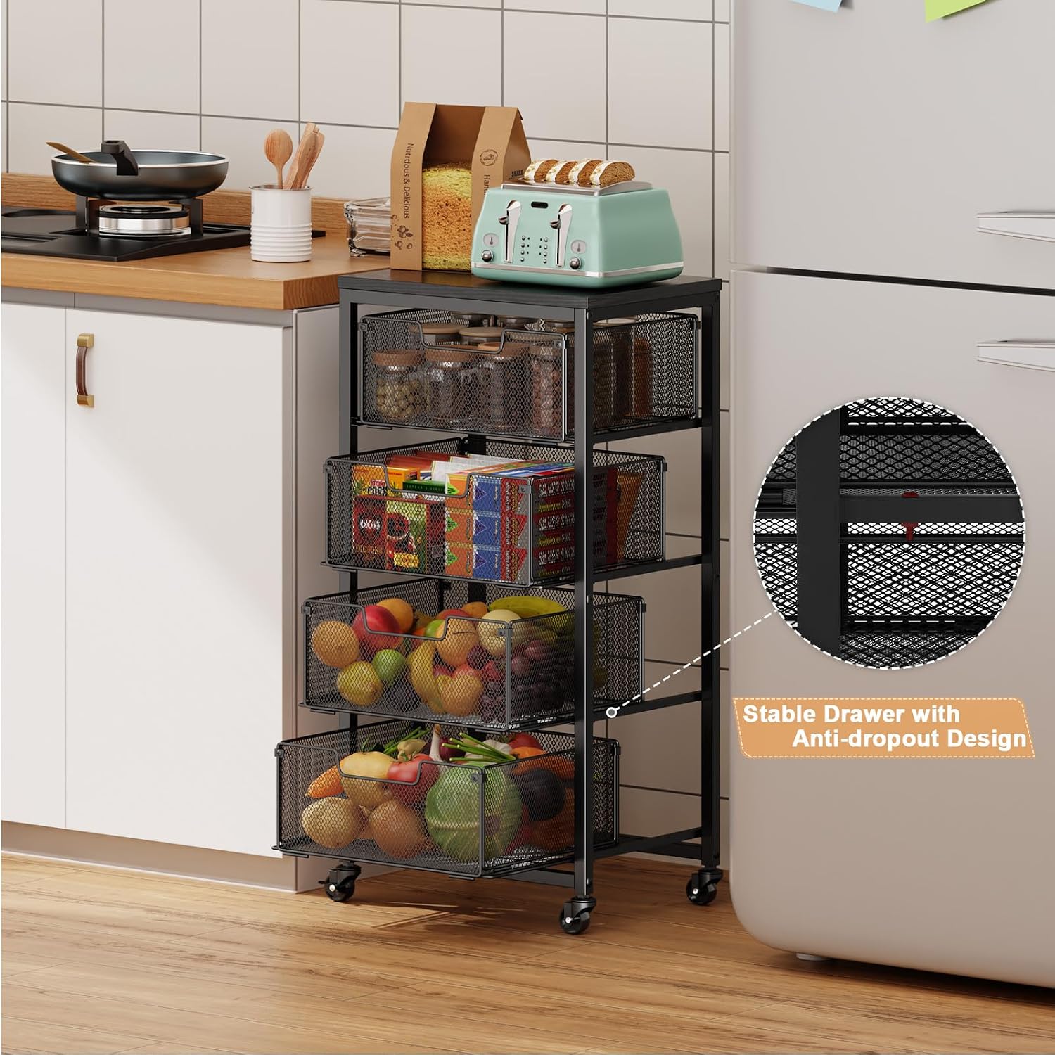 4 Tier Rolling Kitchen Storage Cart