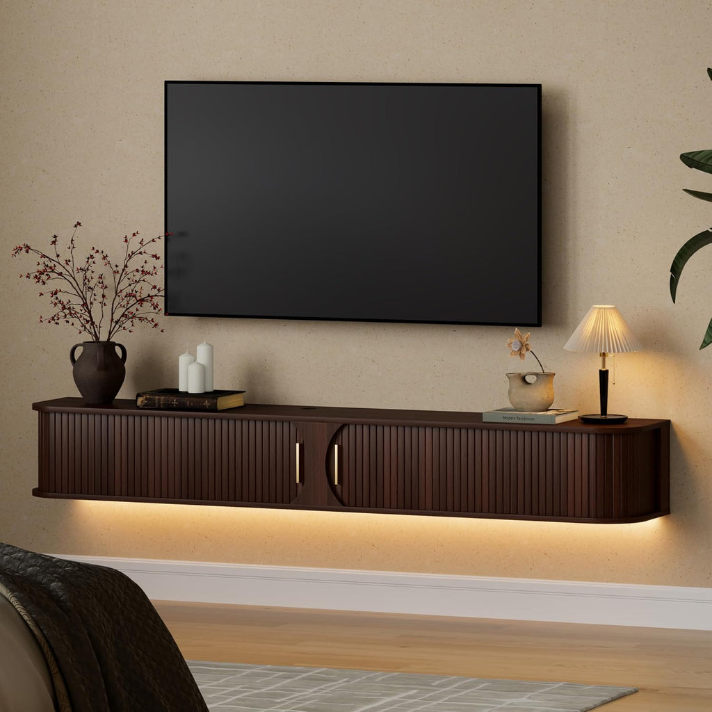 71" Walnut Floating RGB LED TV Stand