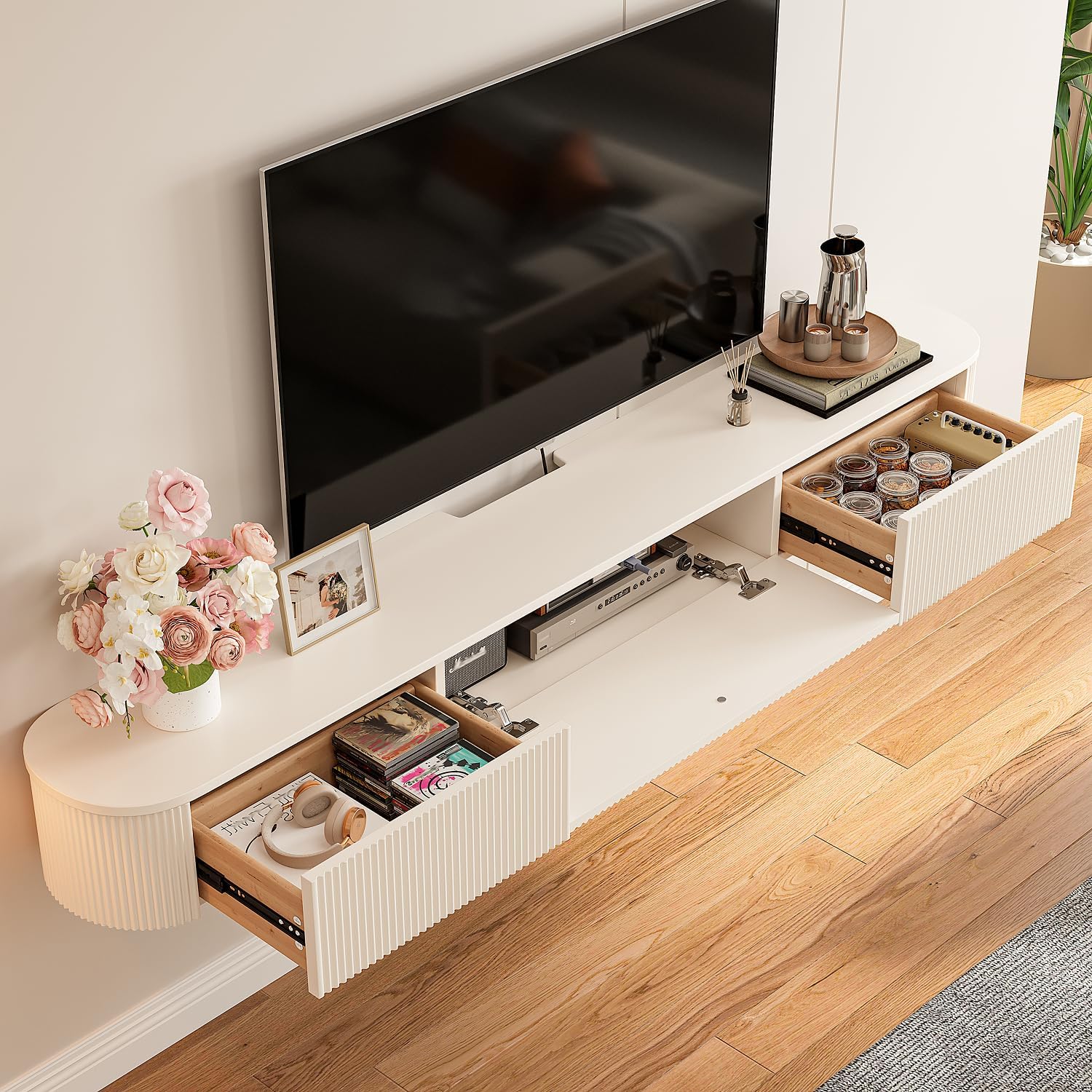 70" Off-White Floating TV Stand