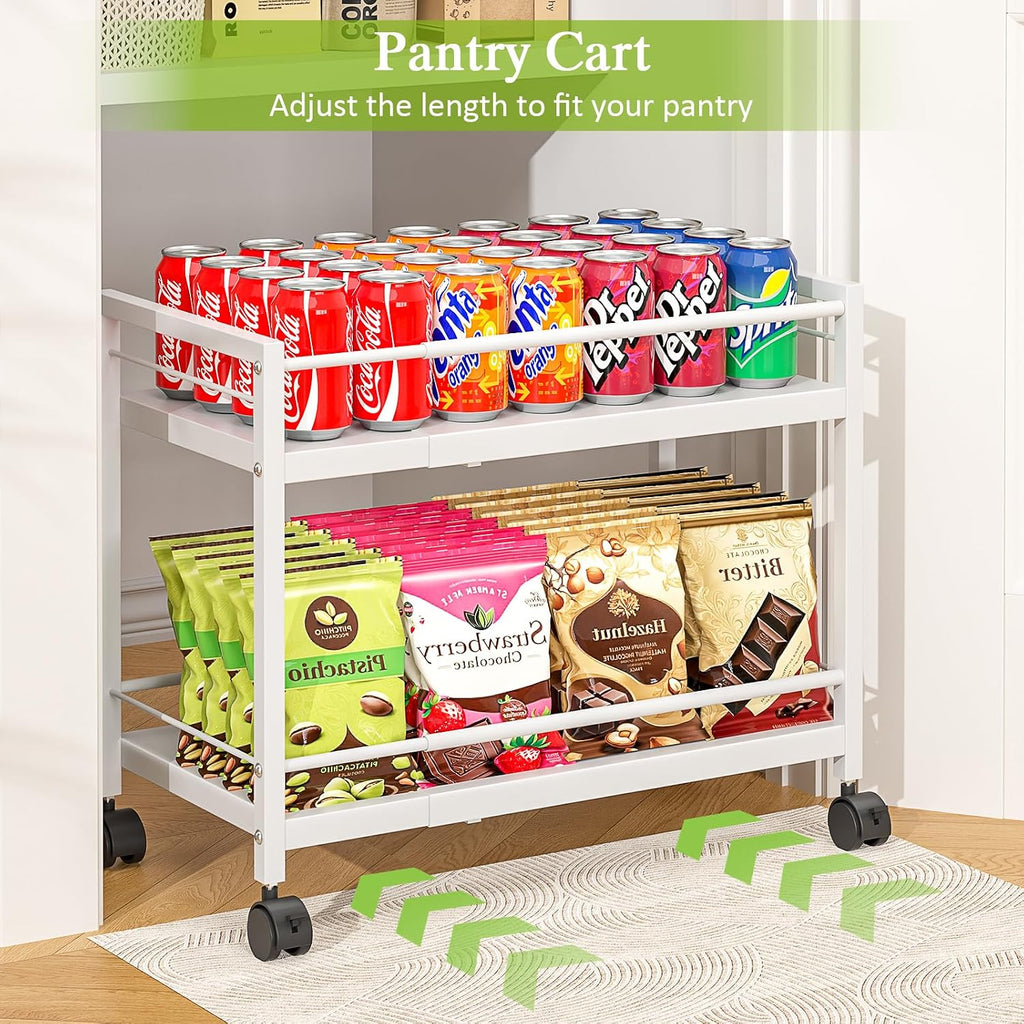 2 Tier White Expandable Rolling Storage Cart