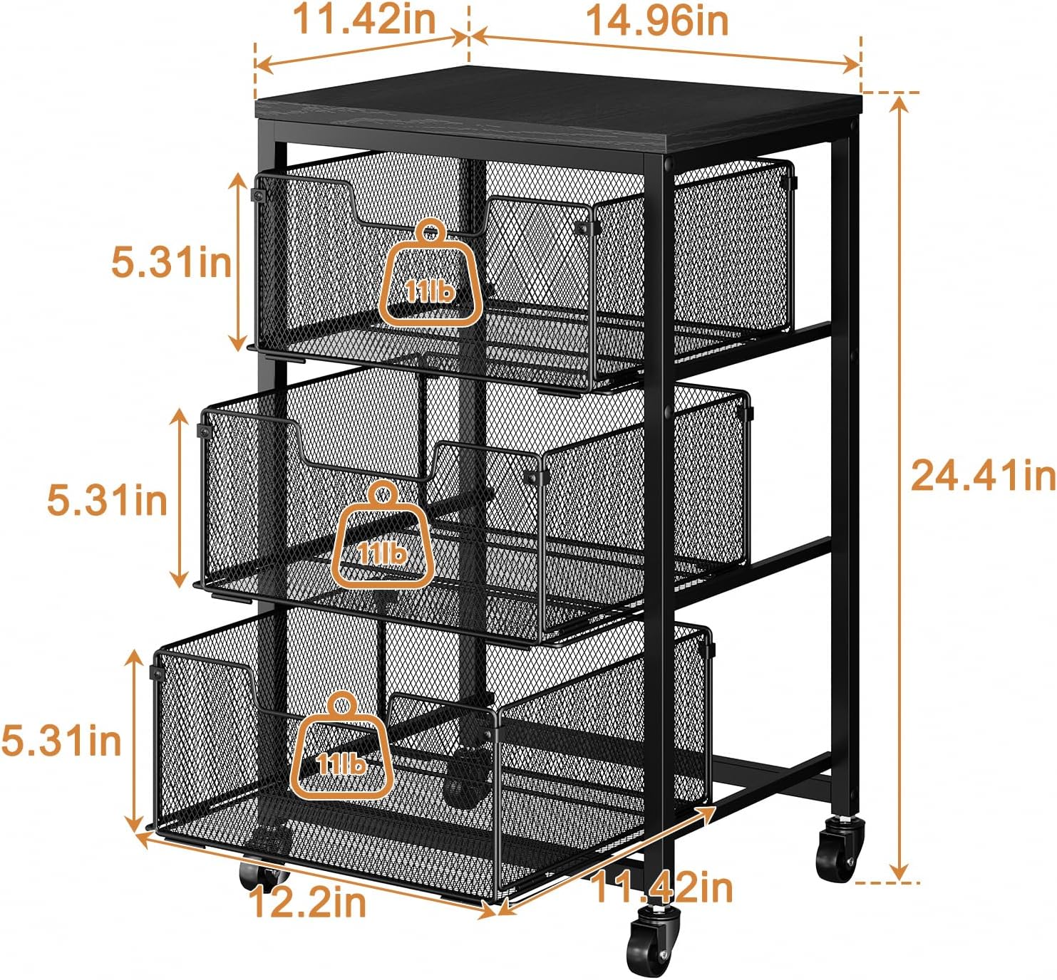 3 Tier Rolling Kitchen Storage Cart