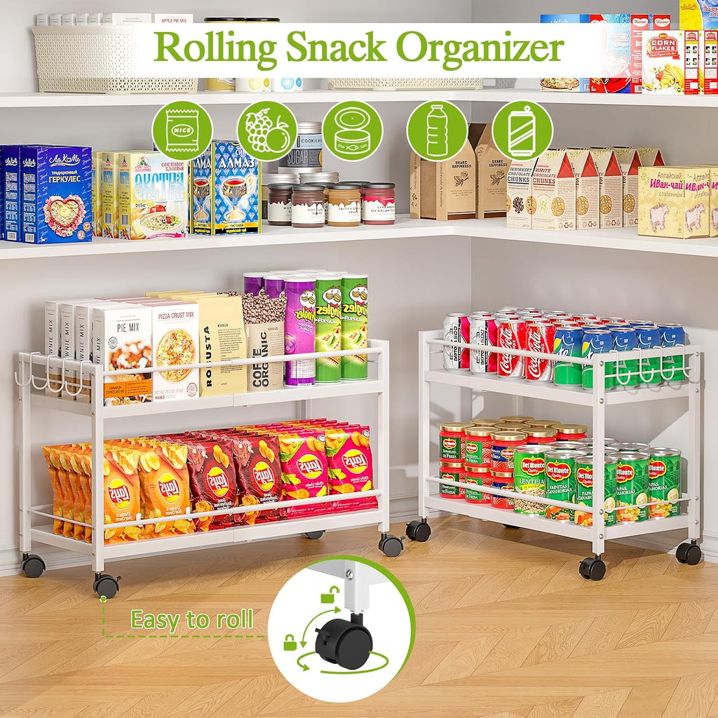 2 Tier White Expandable Rolling Storage Cart