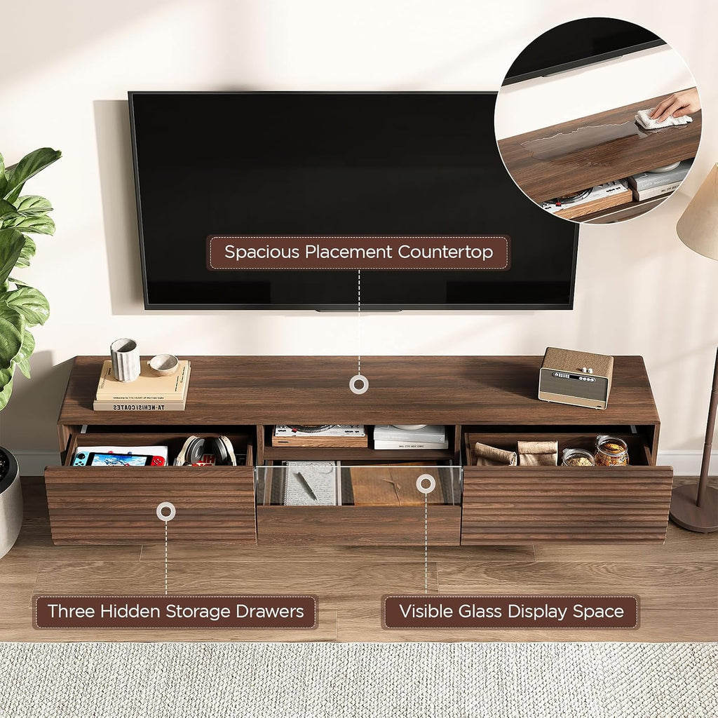 63" Walnut Floating LED TV Stand