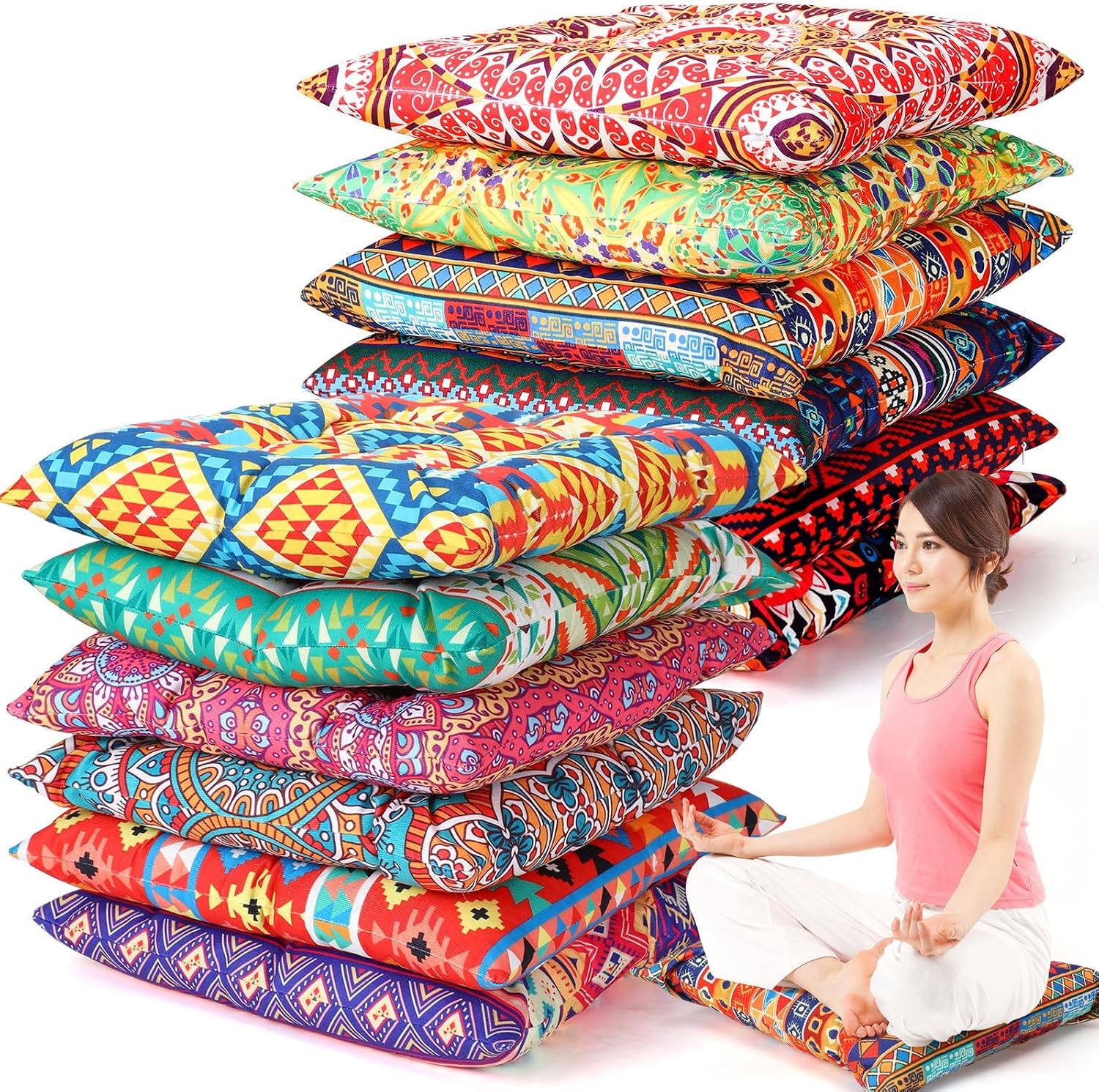 12 Pack Boho Mandala Floor Cushions