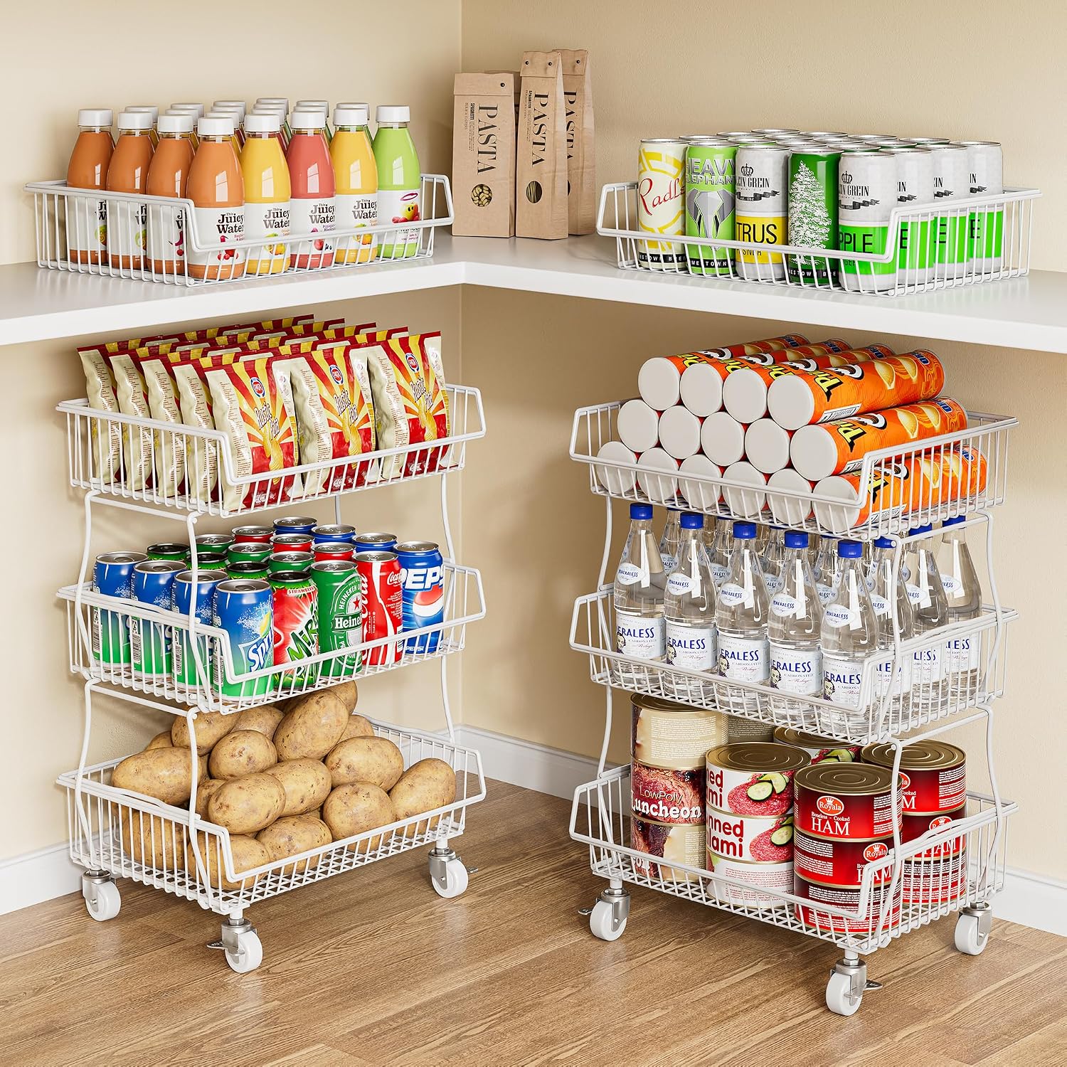 3 Tier Rolling Wire Storage Cart